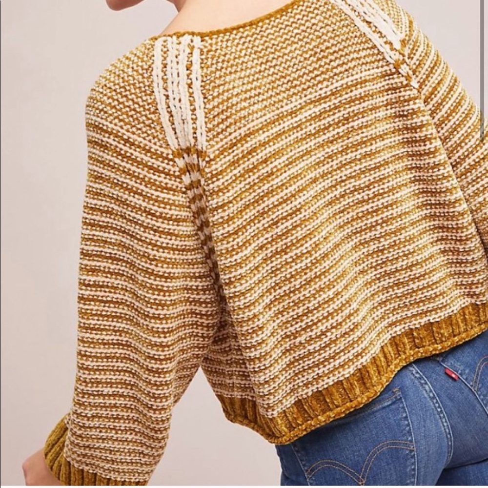 SOLD Anthro. Moth chenille yellow striped crop swe - Picture 2 of 8